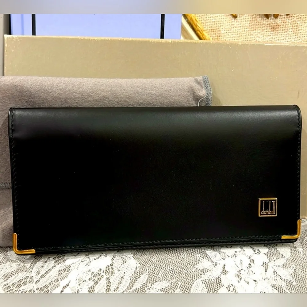 Dunhill Black Leather Wallet w/Box and Dust Cover LIKE NEW - Picture 2 of 6